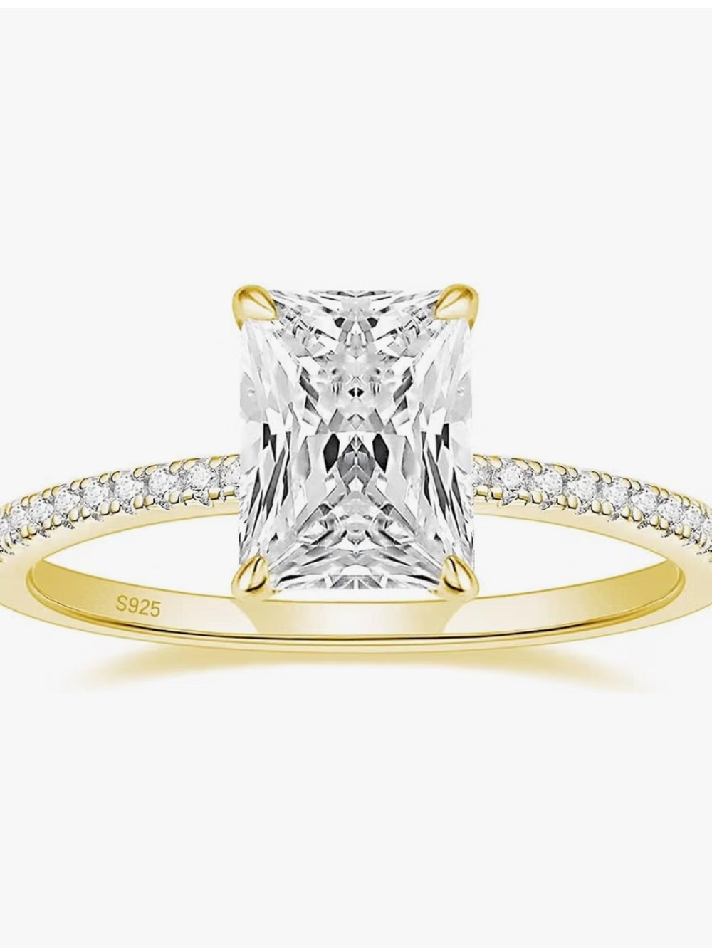 925 Sterling Silver Gold-Plated Solitaire Ring with Clear Radiant-Cut Stone 6